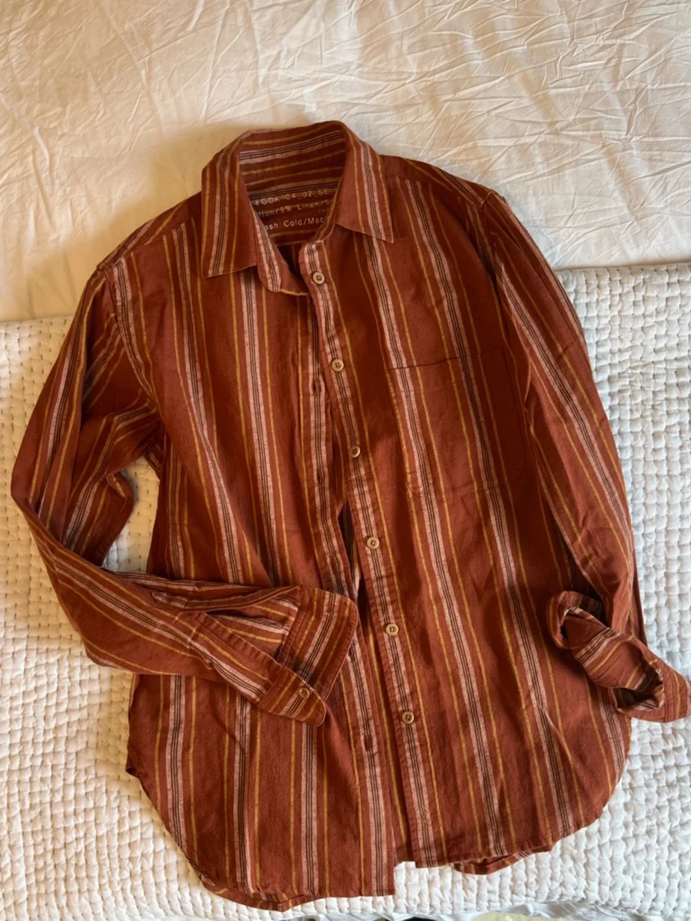 4 objects- women’s Rust Striped Button Down Shirt - Picture 4 of 4